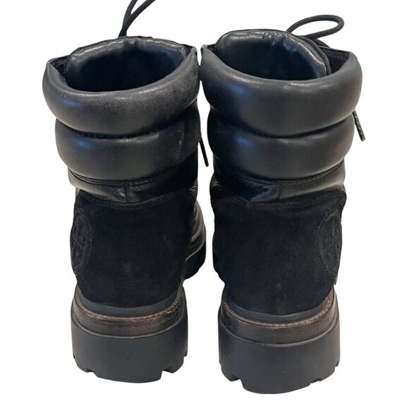 Tory Burch Miller Black Leather Suede Logo Lug Hiker Moto Ankle Boots - Picture 7 of 16